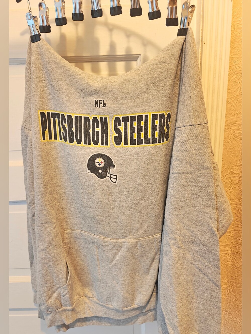 Vintage Grey Pittsburgh Steelers Hoodie Sweatshirt  Helmet Logo Size XL